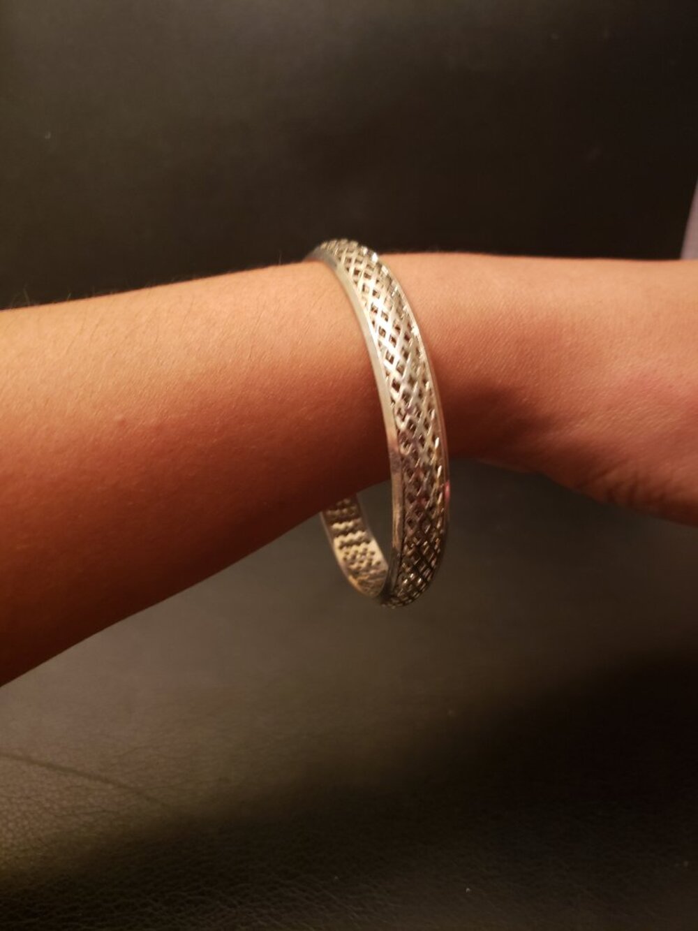 Openwork Filigree Silver Bangle - Picture 2 of 3